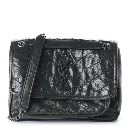 Saint Laurent Crinkled Calfskin Matelasse Monogram Baby Niki Chain Satchel Dark Green 1 of 9