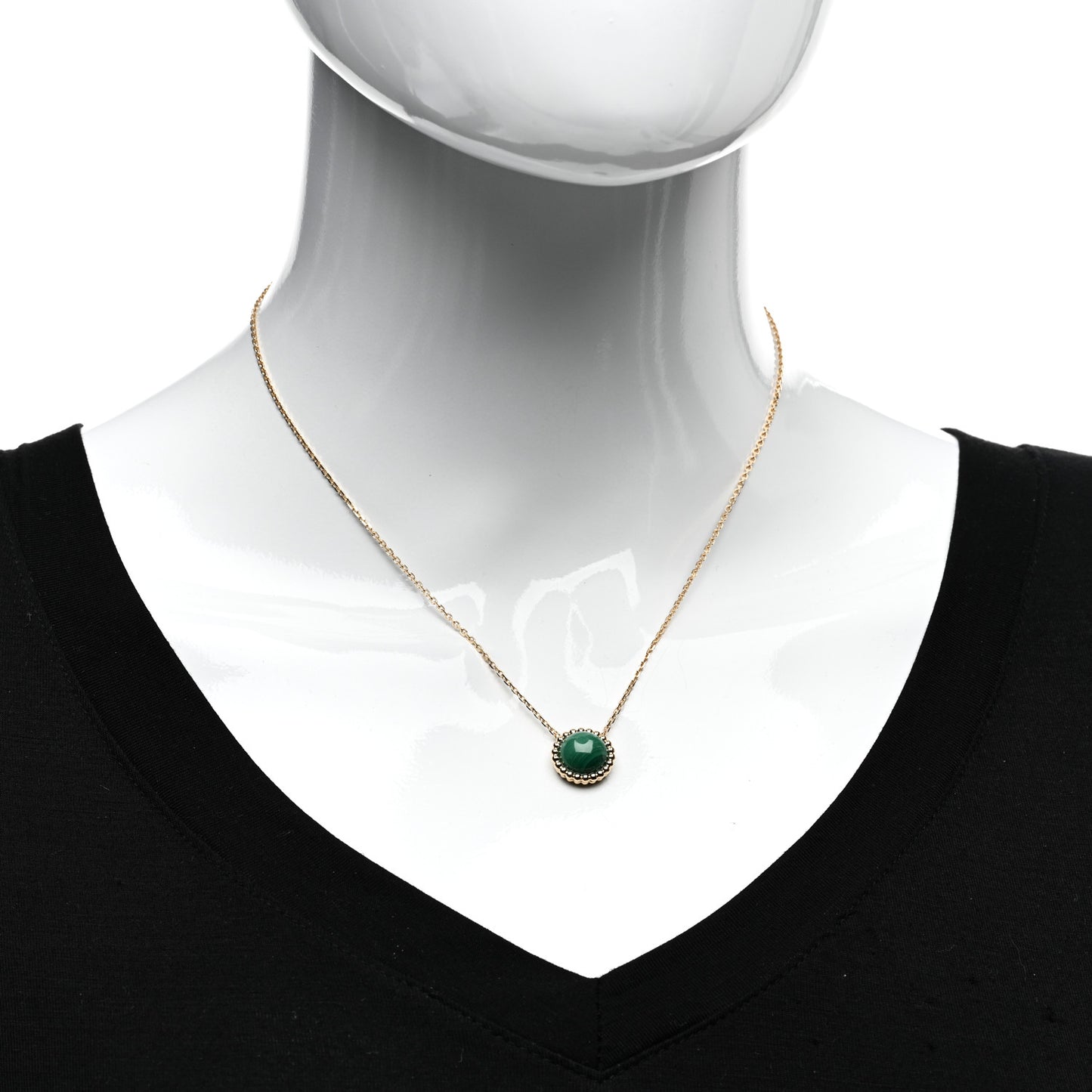 18K Yellow Gold Malachite Perlee Couleurs Pendant Necklace