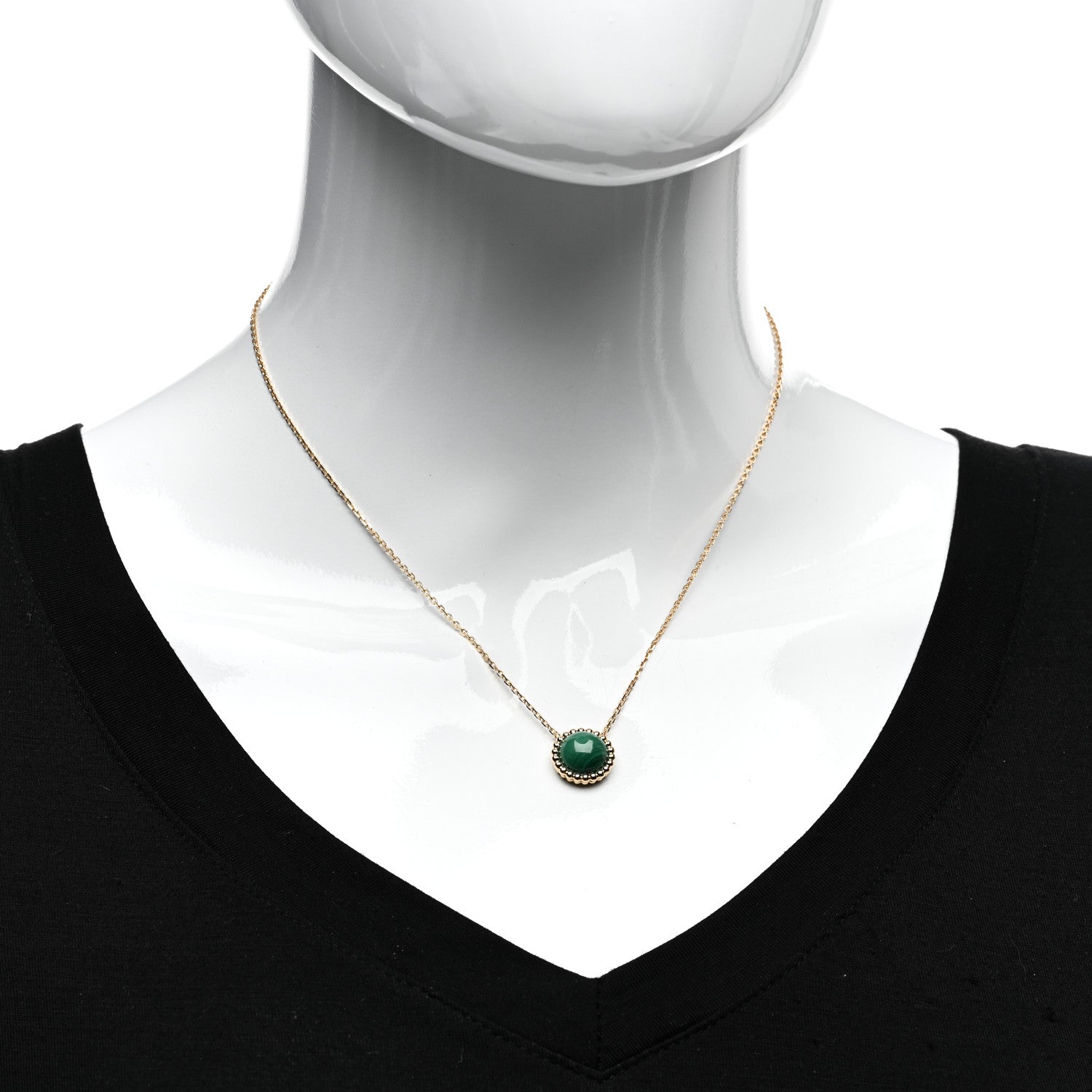 Van Cleef & Arpels 18K Yellow Gold Malachite Perlee Couleurs Pendant Necklace 2 of 5