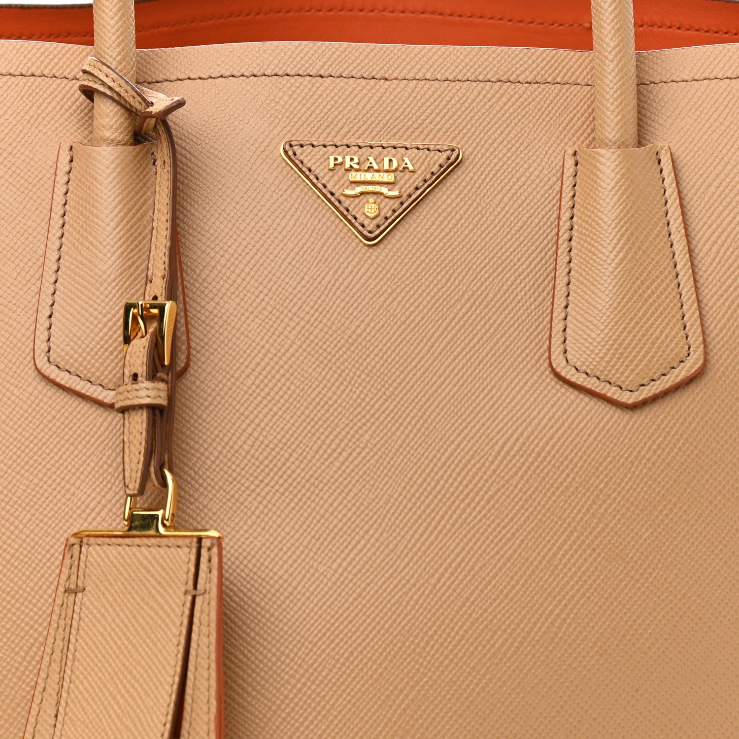 Prada Saffiano Cuir Medium Double Bag Noisette Papaya 6 of 12
