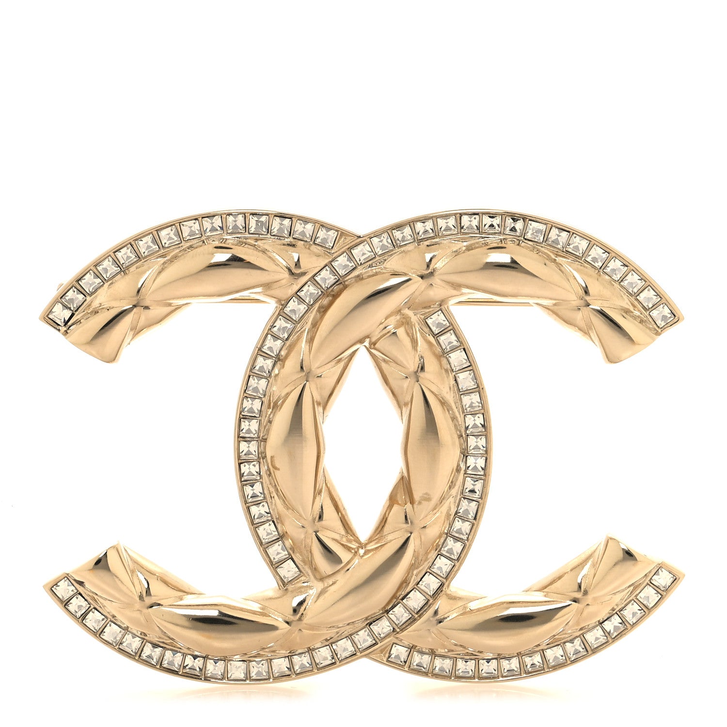 Chanel Baguette Crystal Quilted Vintage Allure CC Brooch Gold 1 of 4
