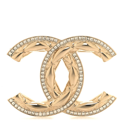 Chanel Baguette Crystal Quilted Vintage Allure CC Brooch Gold 1 of 4