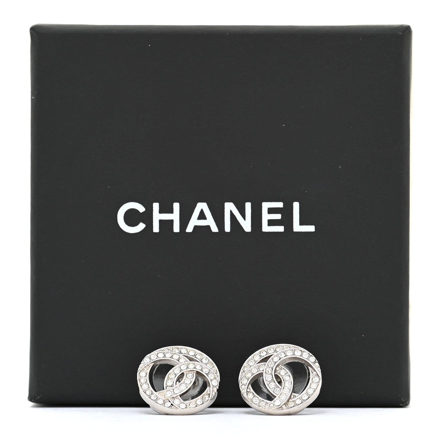 Chanel Crystal CC Earrings Silver 5 of 5