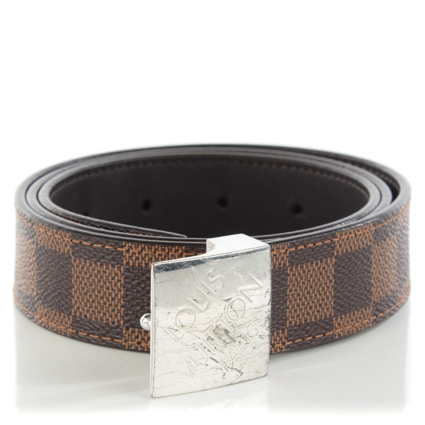 Damier Ebene LV Paris Buckle Belt 85 34 Silver