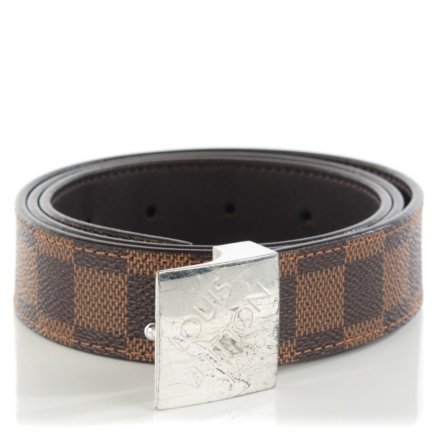Louis Vuitton Damier Ebene LV Paris Buckle Belt 85 34 Silver 1 of 7