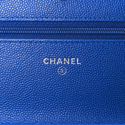 Chanel Caviar Chevron Quilted Wallet On Chain WOC Blue 6 of 10
