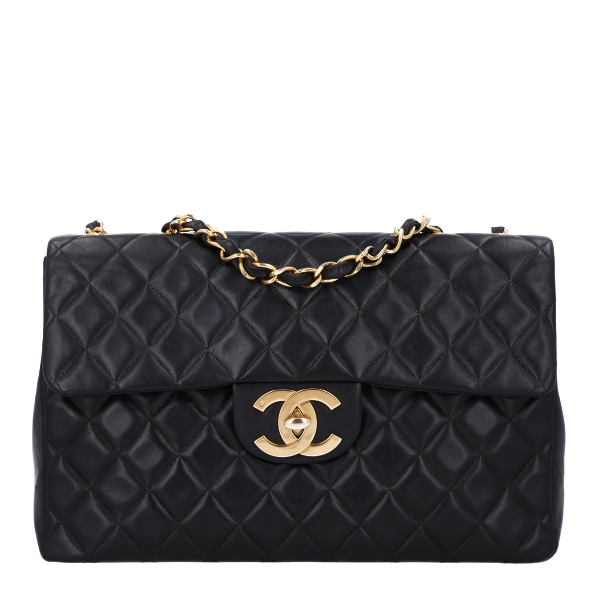 Lambskin Quilted XL Jumbo Single Flap Black