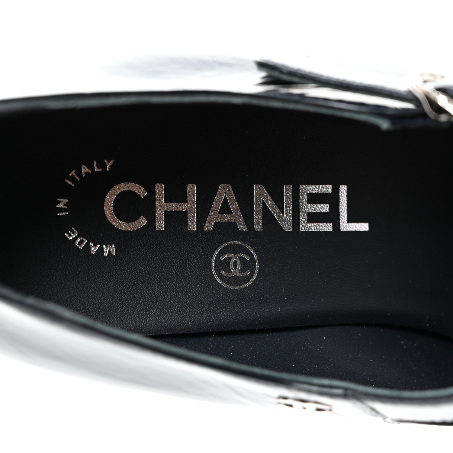 Chanel Shiny Goatskin Cap Toe Mary Jane Pumps 37 Navy Blue Dark Gray 6 of 9