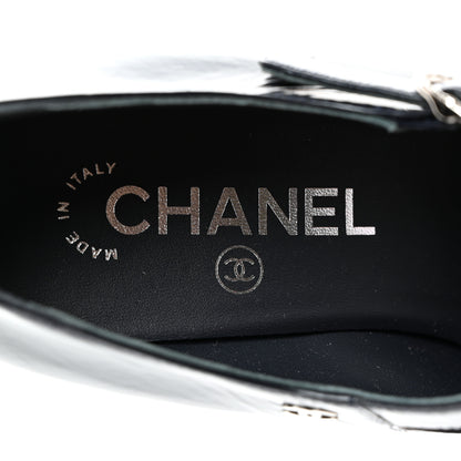 Chanel Shiny Goatskin Cap Toe Mary Jane Pumps 37 Navy Blue Dark Gray 6 of 9