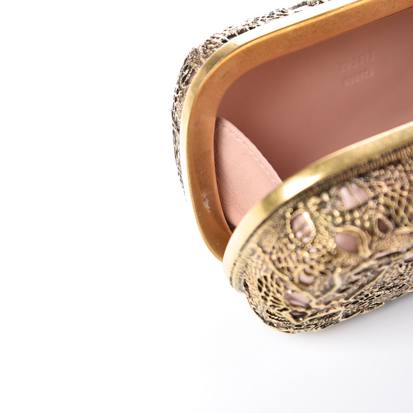 Metal Filigree Crystal Embellished Duchesse Skull Box Clutch Gold