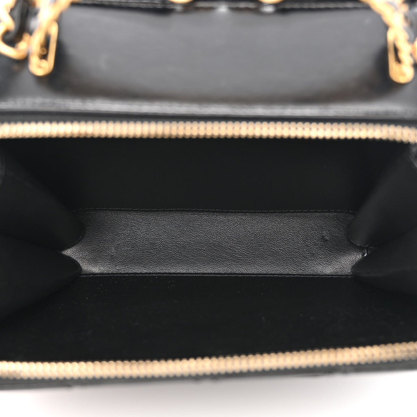 Shiny Calfskin Quilted Top Handle Vanity Black