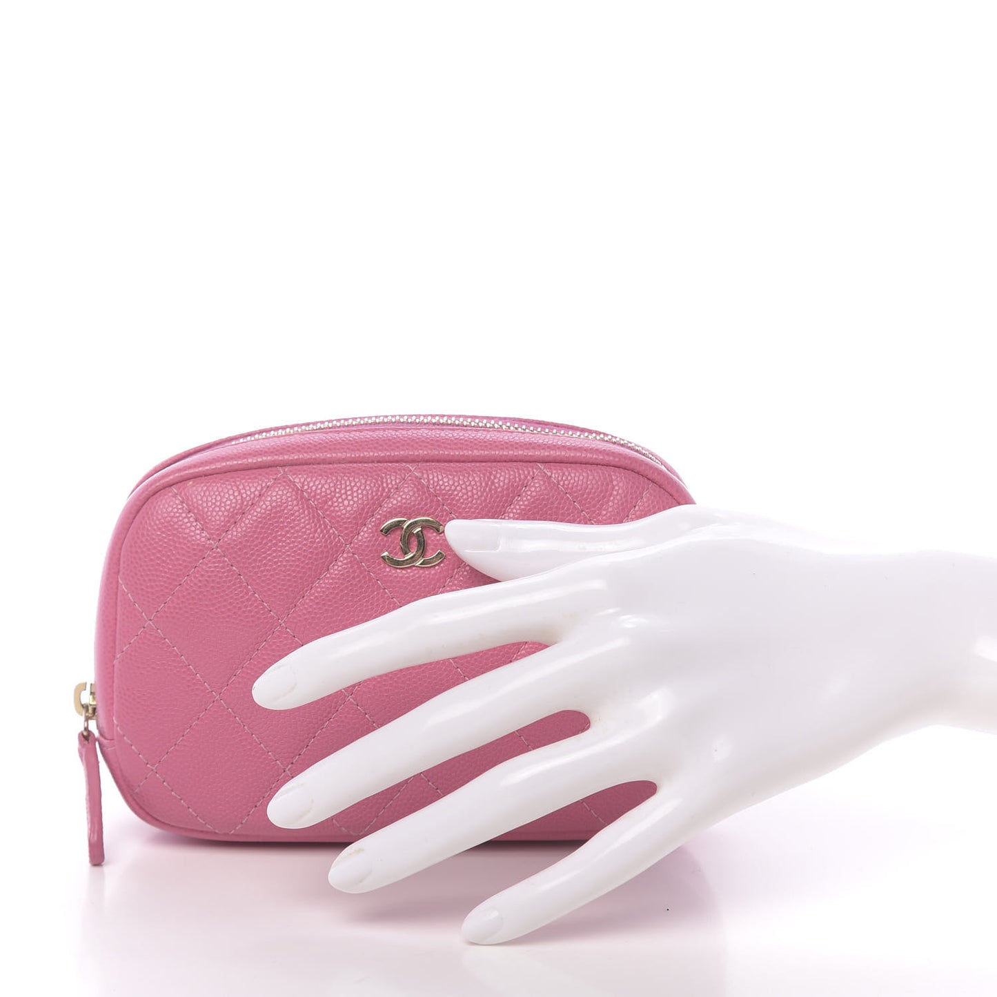 Caviar Quilted Small Curvy Pouch Cosmetic Case Pink