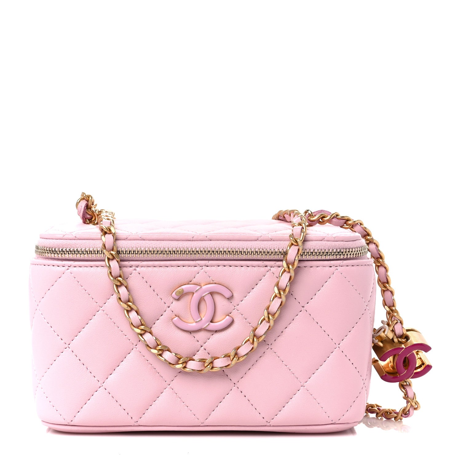 Chanel Lambskin Enamel Quilted Small Vanity Case With Chain Pink 1 of 12