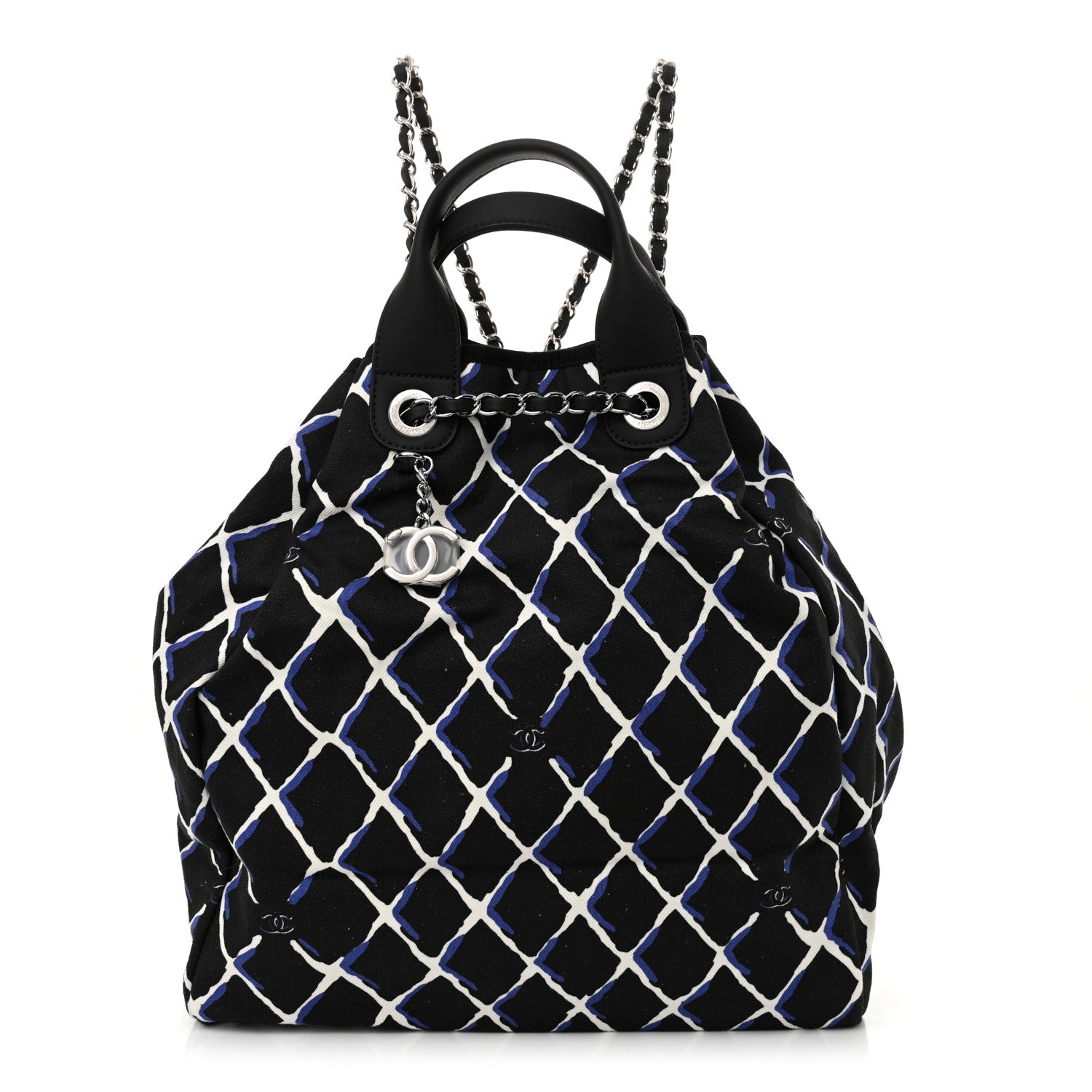 Chanel Canvas Printed Airline Drawstring Bag Black Blue 1 of 12
