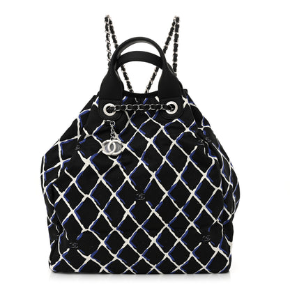 Chanel Canvas Printed Airline Drawstring Bag Black Blue 1 of 12