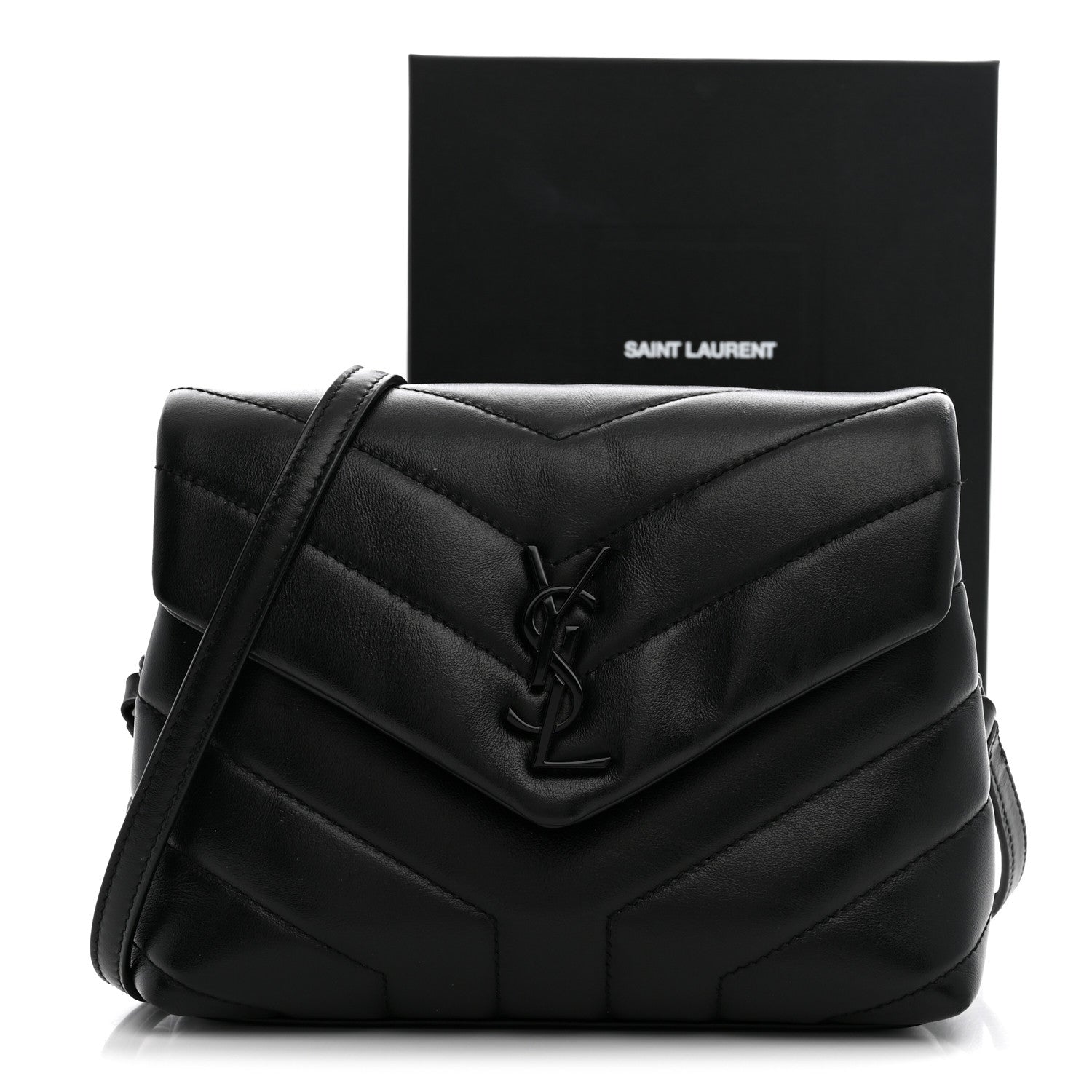 Saint Laurent Calfskin Y Quilted Monogram Monochrome Toy Loulou Crossbody Bag Black 10 of 10
