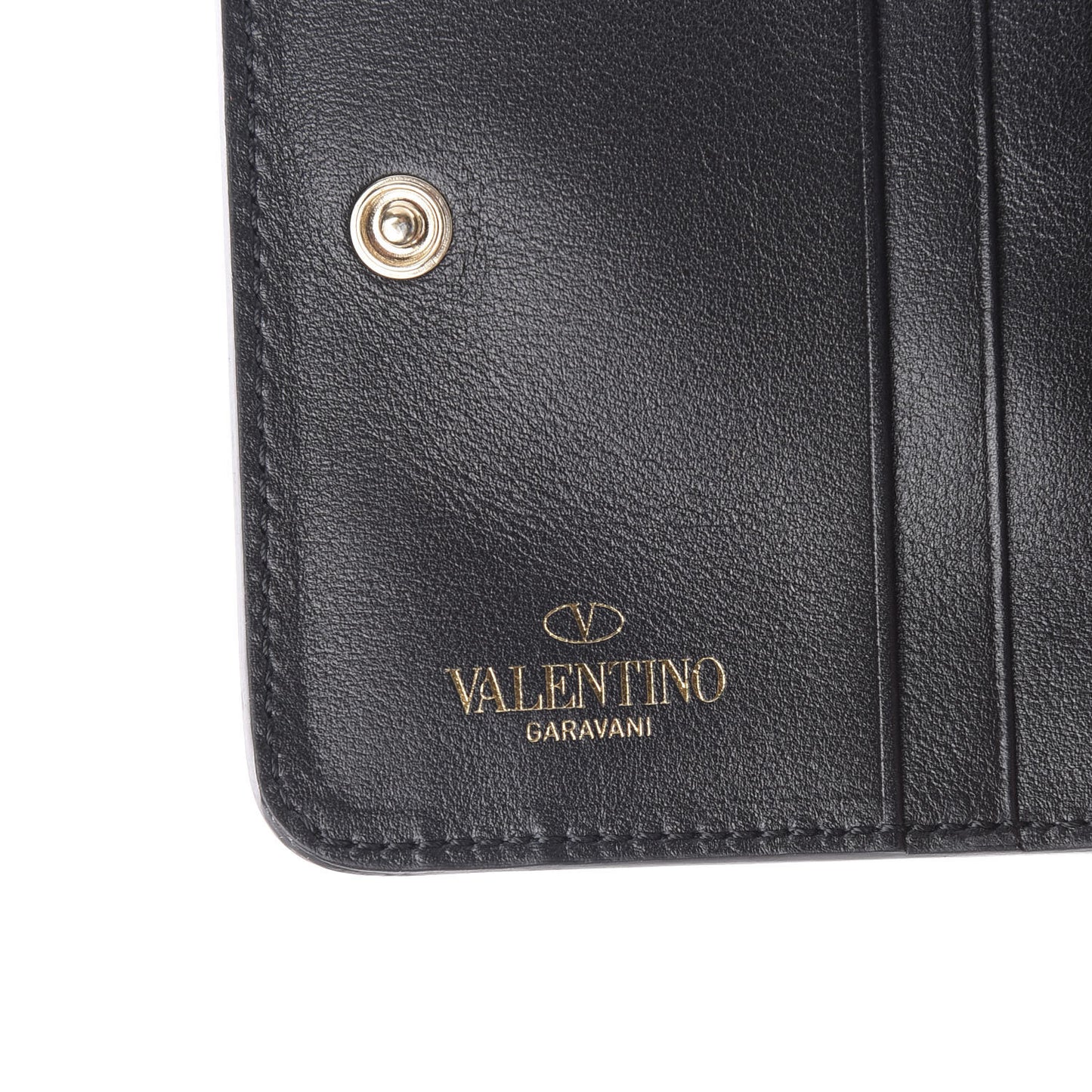 Vitello Rockstud Compact Zip Around Wallet Black