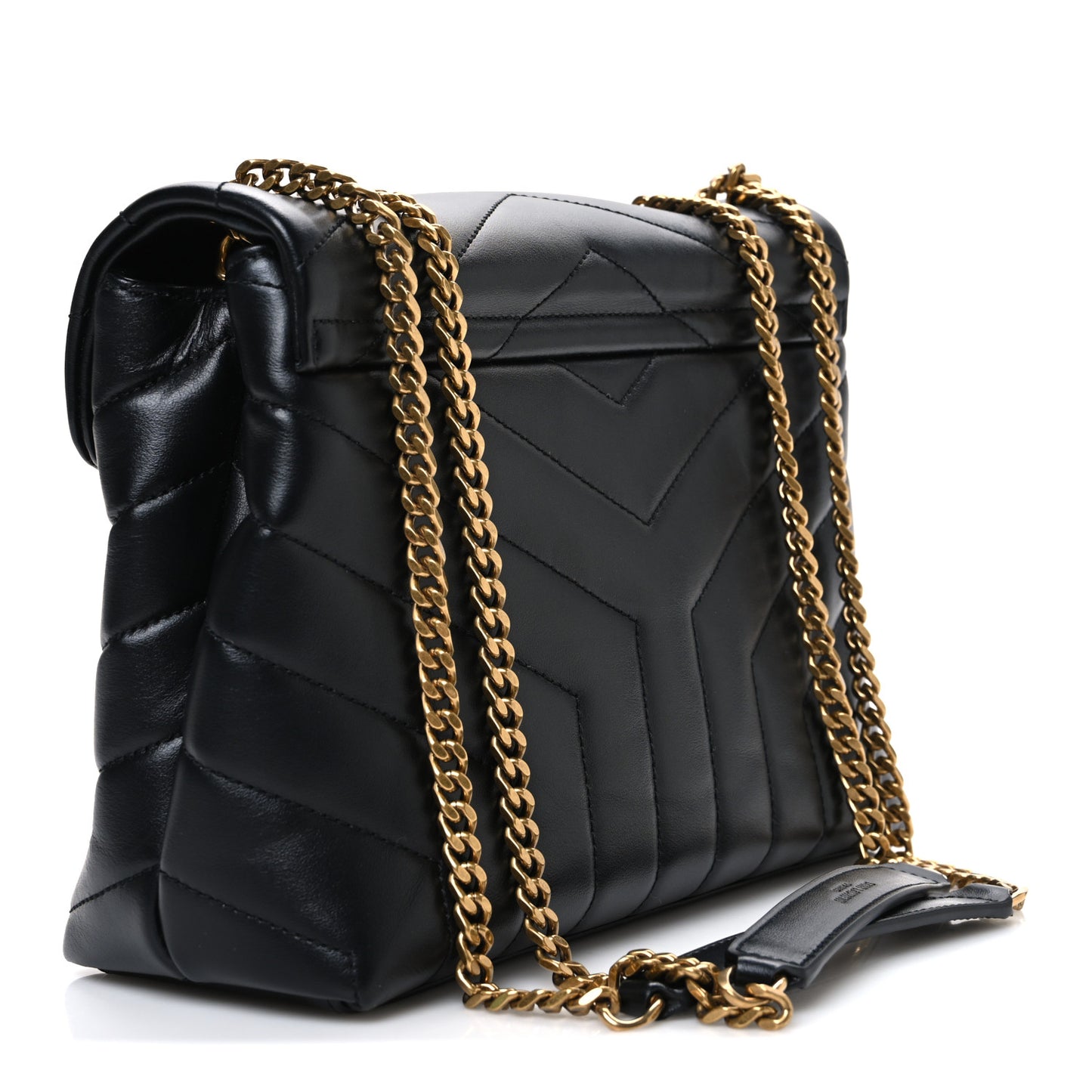 Calfskin Y Quilted Monogram Small Loulou Chain Satchel Black