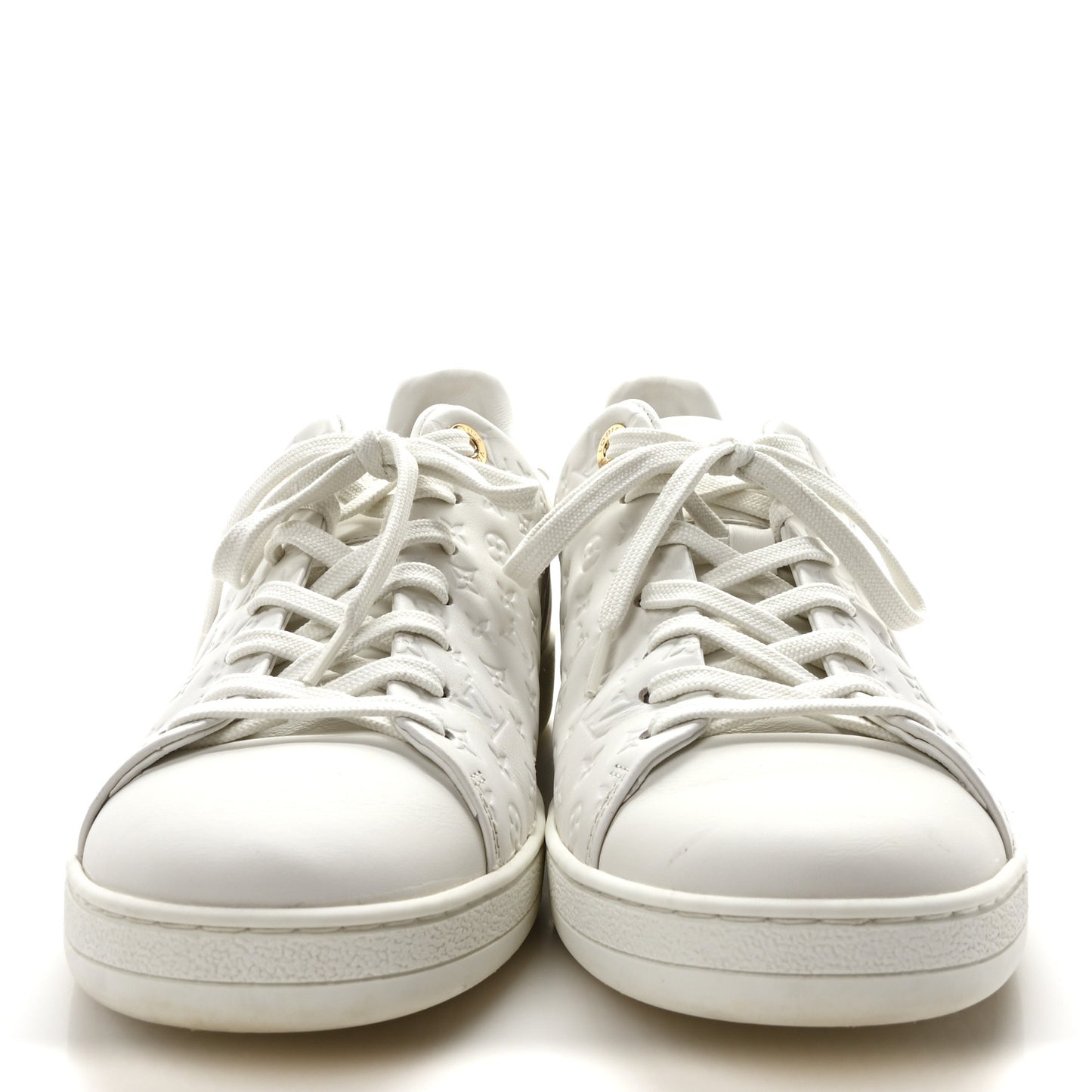 Calfskin Monogram Embossed Front Row Sneakers 40 White