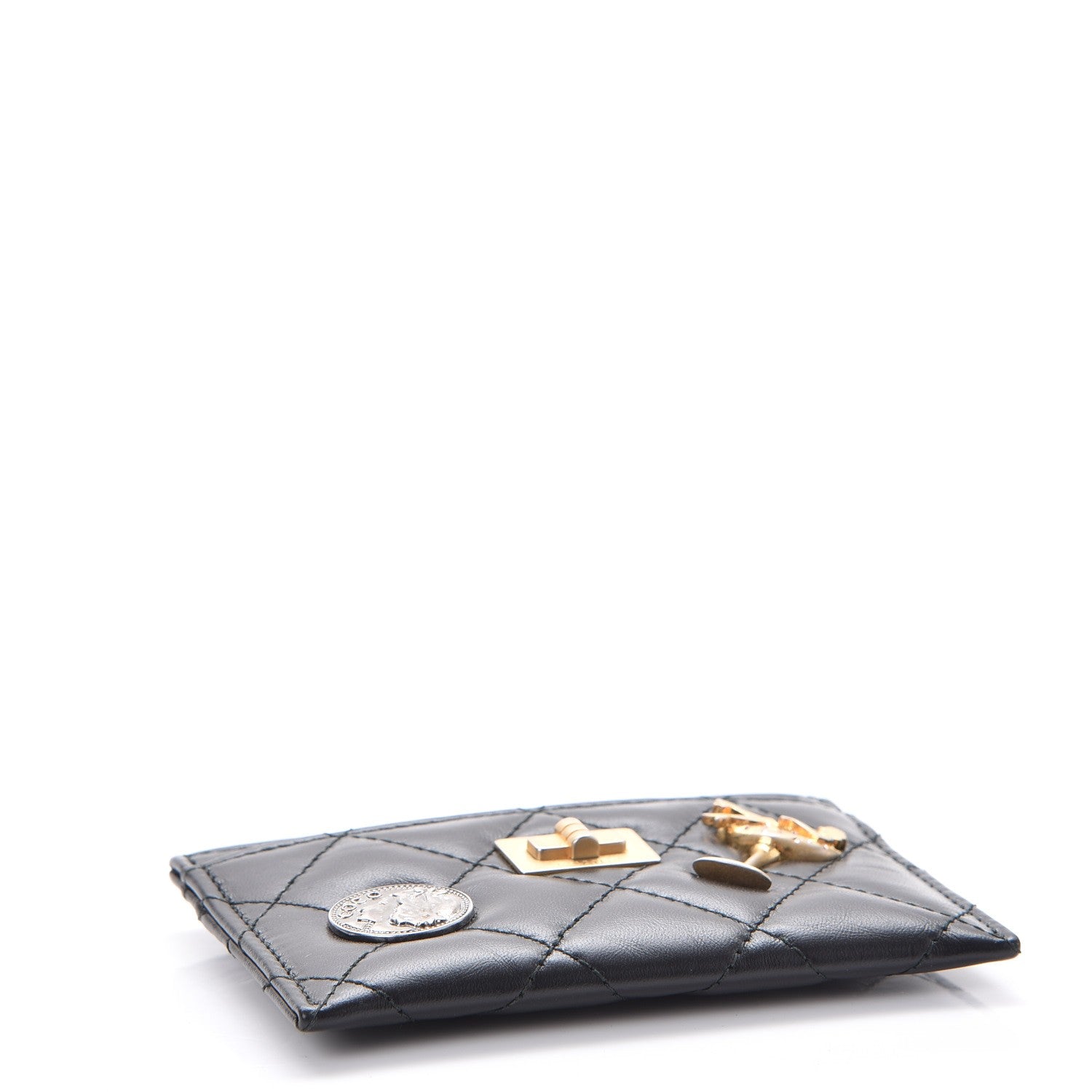 Chanel Aged Calfskin Quilted Lucky Charms Reissue Card Holder Black 4 of 9