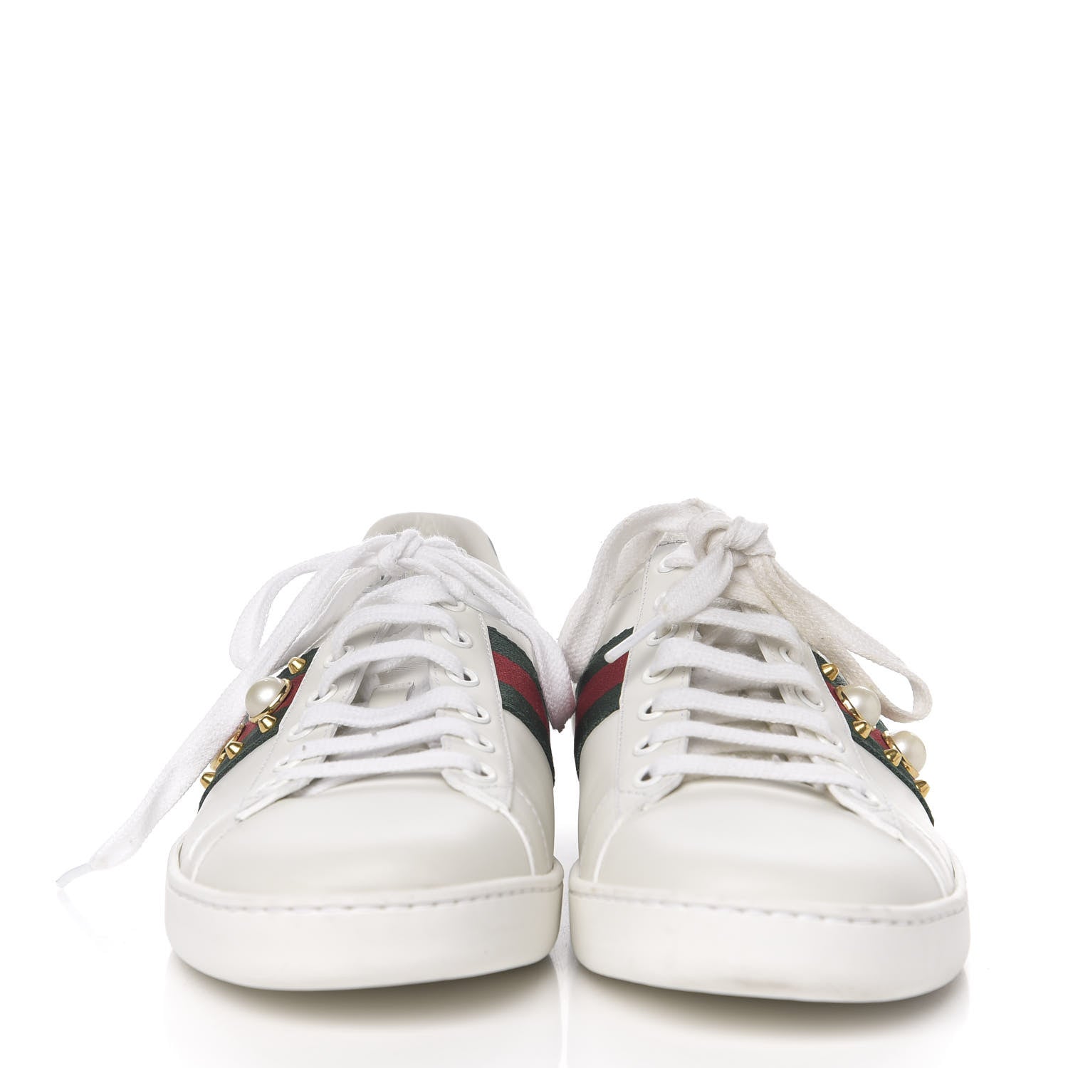 Gucci Calfskin Web Pearl Studded Womens Ace Sneakers 39.5 White 2 of 8