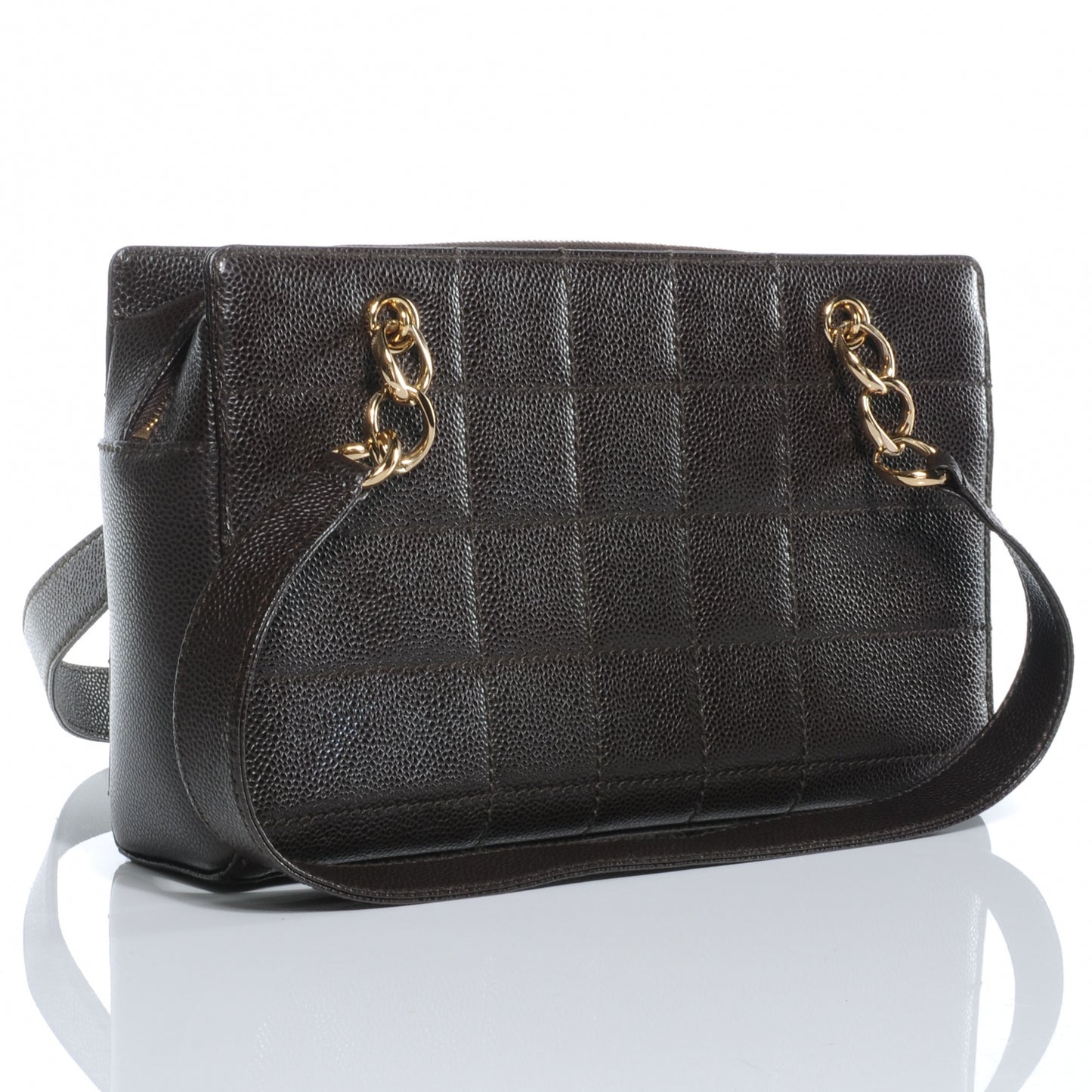 Caviar Square Quilted Shoulder Bag Brown