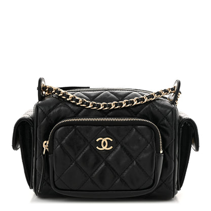 Chanel Shiny Crumpled Lambskin Quilted Small Preppy Pocket Camera Case Black 1 of 12
