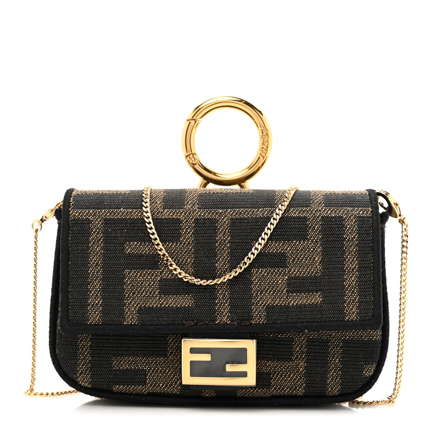 Fabric Jacquard FF 1974 Nano Baguette Charm Tobacco Moro Black