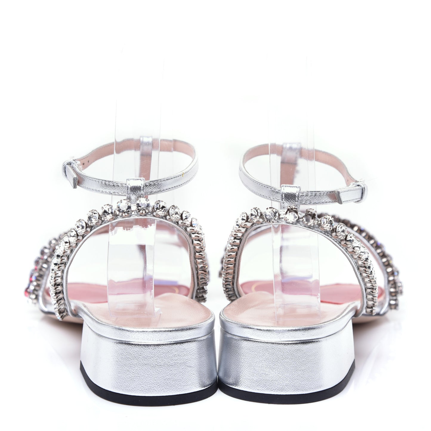 Nappa Silk Crystal Bertie T-Strap Low Heel Sandals 39 Argento