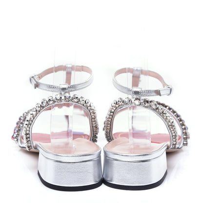 Gucci Nappa Silk Crystal Bertie T-Strap Low Heel Sandals 39 Argento 6 of 13