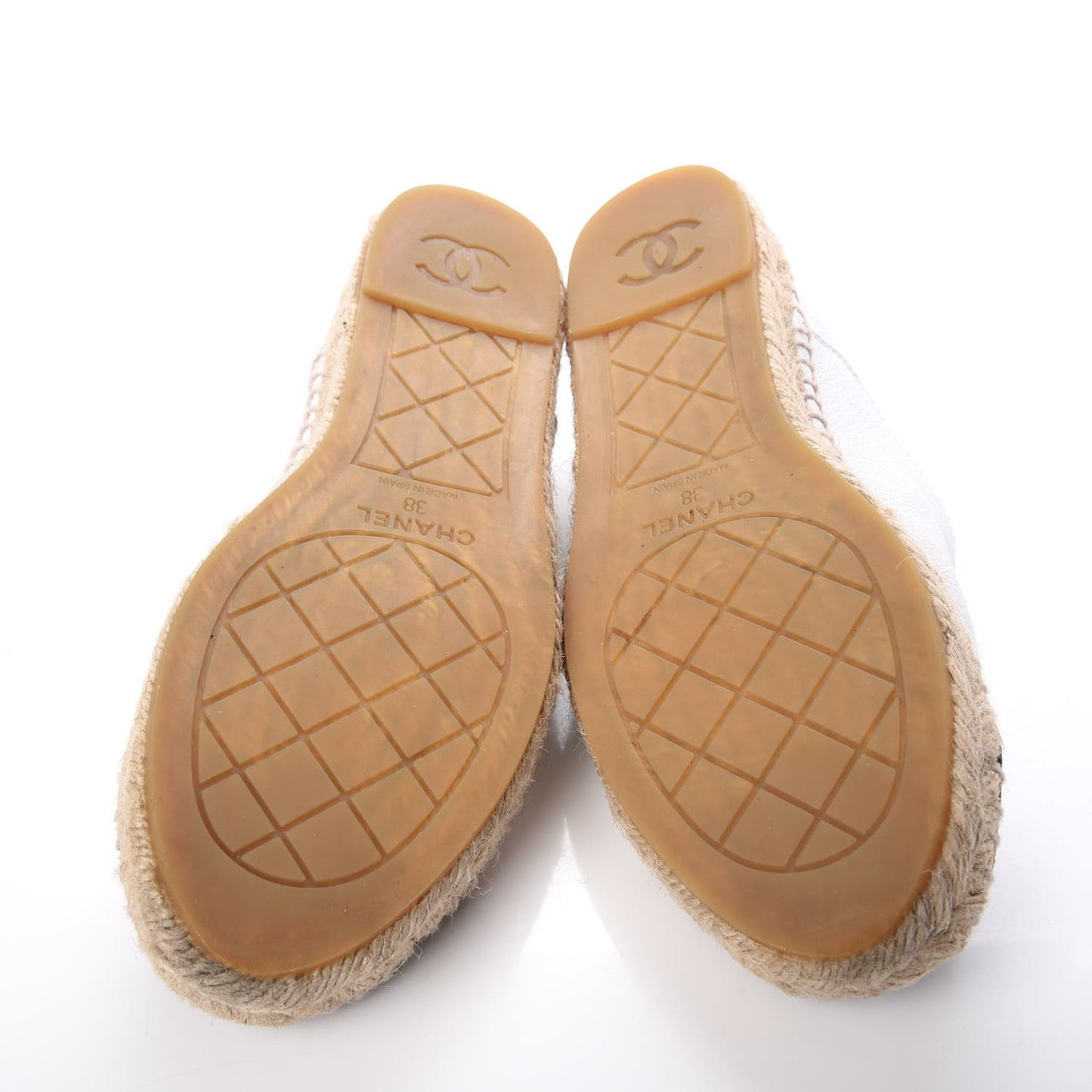 Grained Calfskin CC Espadrilles 38 White Black