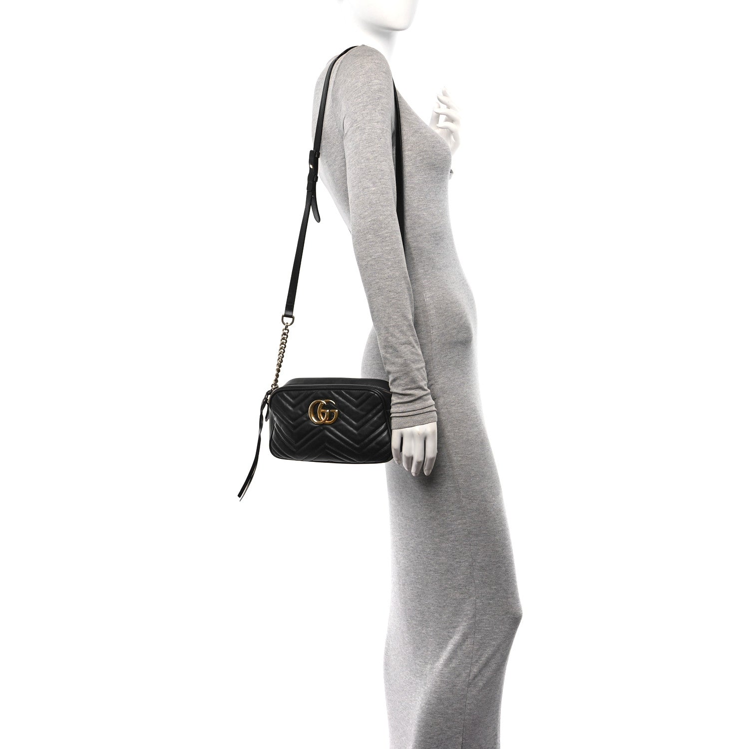 Gucci Calfskin Matelasse Small GG Marmont Chain Shoulder Bag Black 2 of 15