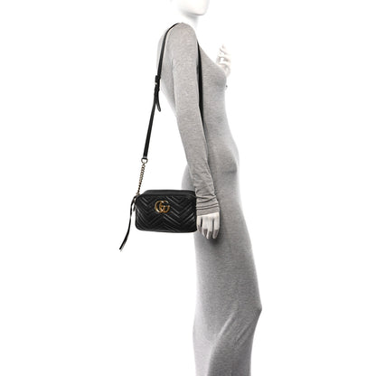 Gucci Calfskin Matelasse Small GG Marmont Chain Shoulder Bag Black 2 of 15