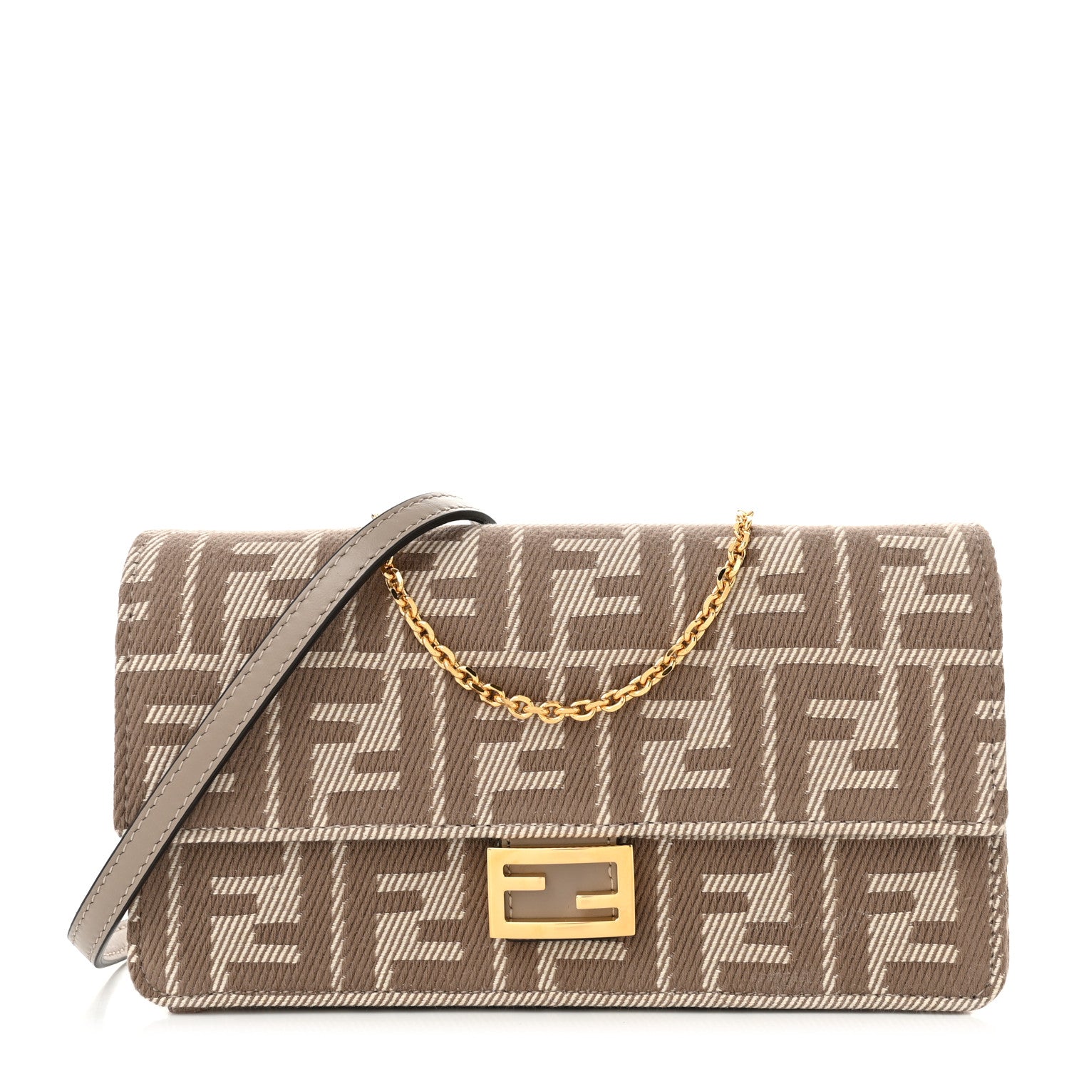Fendi Jacquard Denim Effect FF 1974 Wallet On Chain White Dove 1 of 10