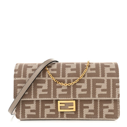 Fendi Jacquard Denim Effect FF 1974 Wallet On Chain White Dove 1 of 10