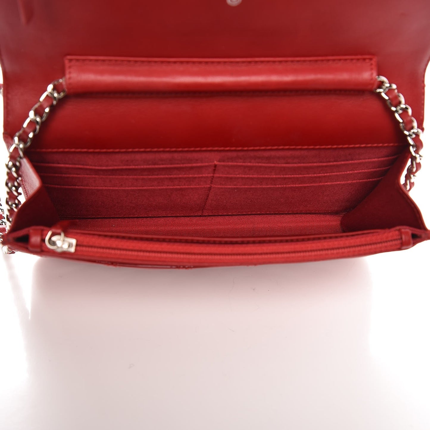 Patent Quilted Wallet On Chain WOC Red