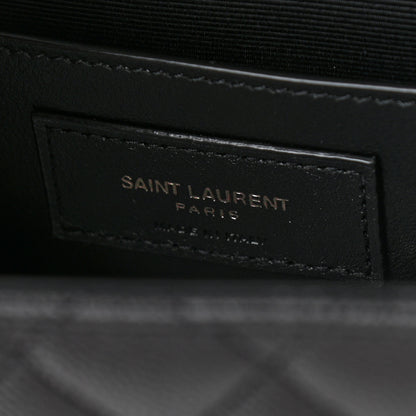 Saint Laurent Grain De Poudre Textured Mixed Matelasse Triquilt Medium Monogram Satchel Black 7 of 12
