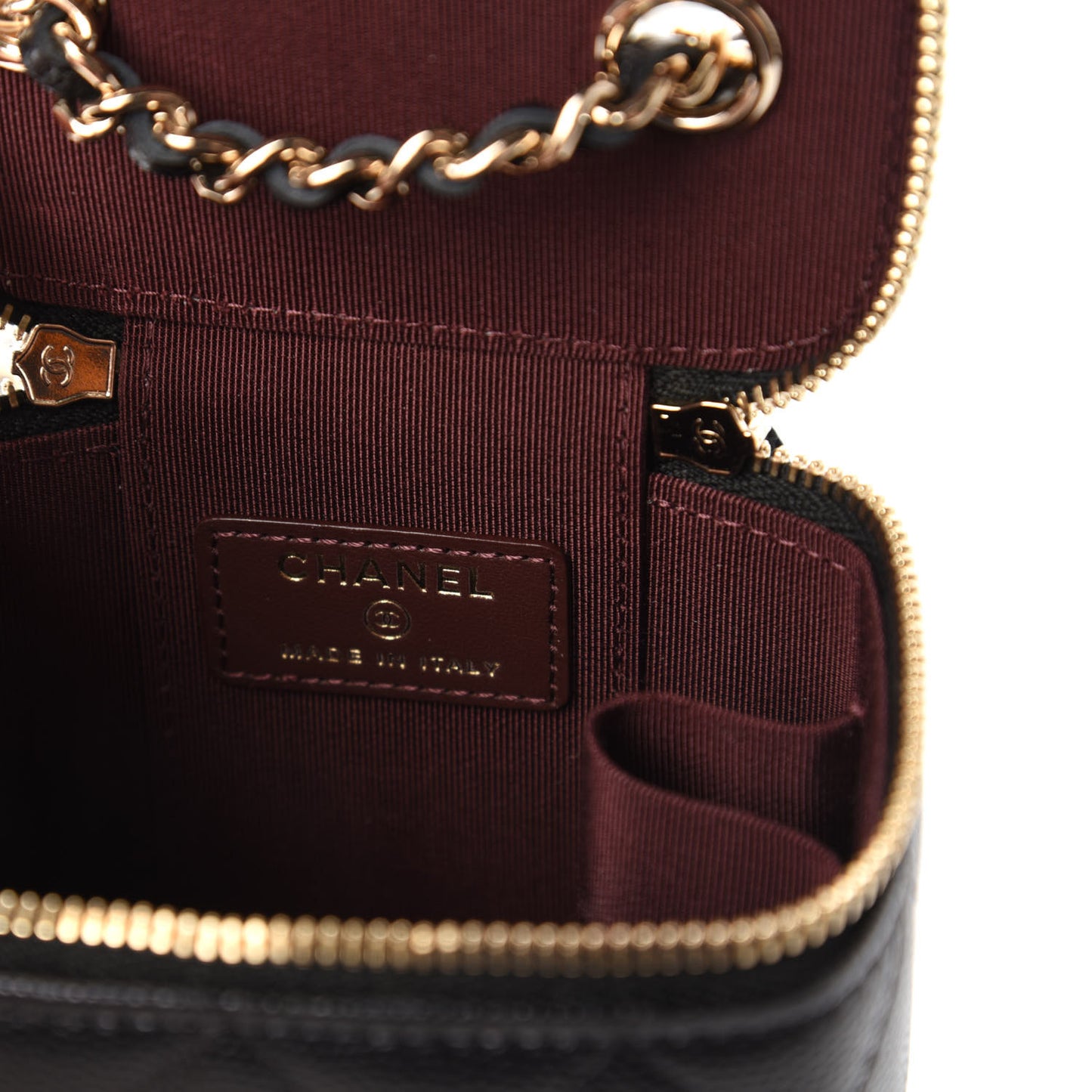 Caviar Quilted Mini Vanity Case With Chain Black