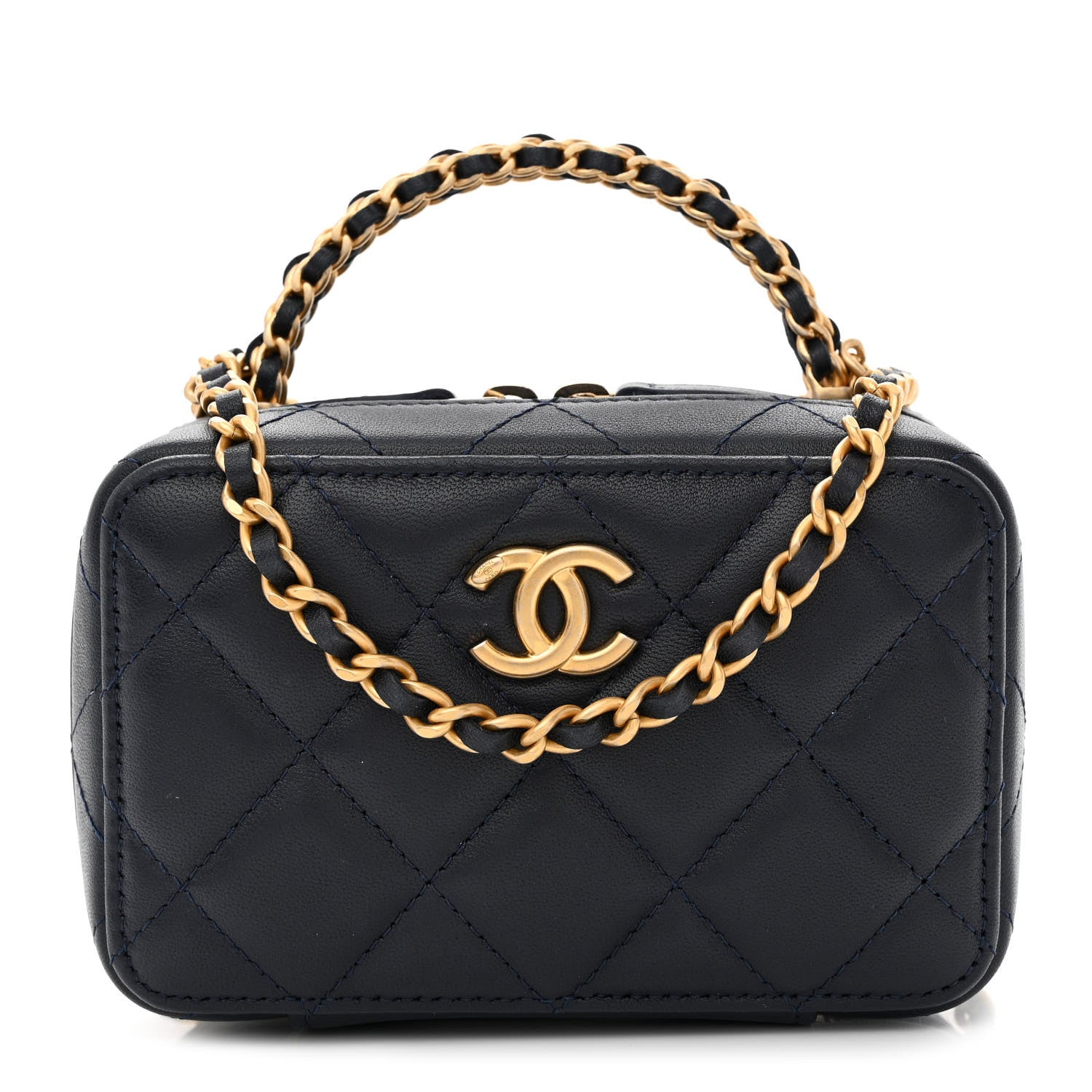Chanel Lambskin Quilted Chain Top Handle Vanity Case Blue 1 of 11
