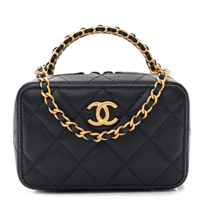 Chanel Lambskin Quilted Chain Top Handle Vanity Case Blue 1 of 11