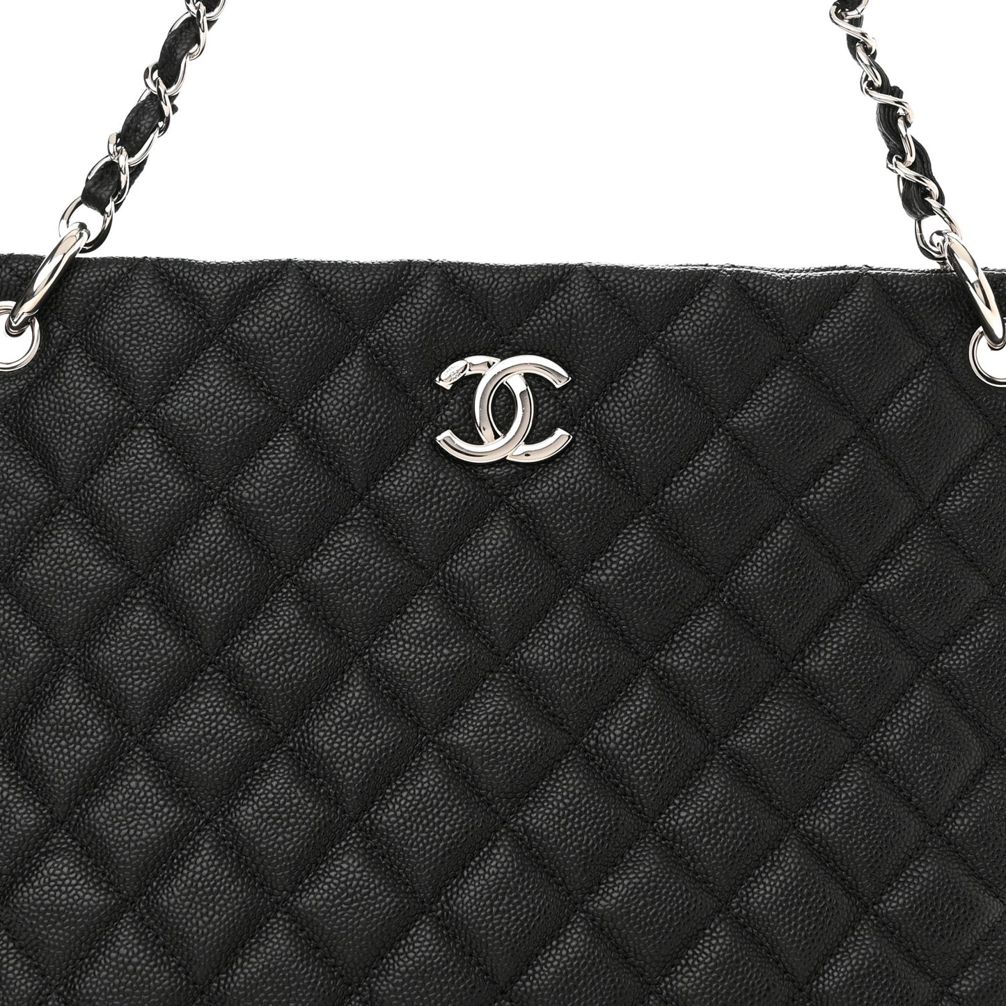 Caviar Quilted Large CC Shopping Tote Black