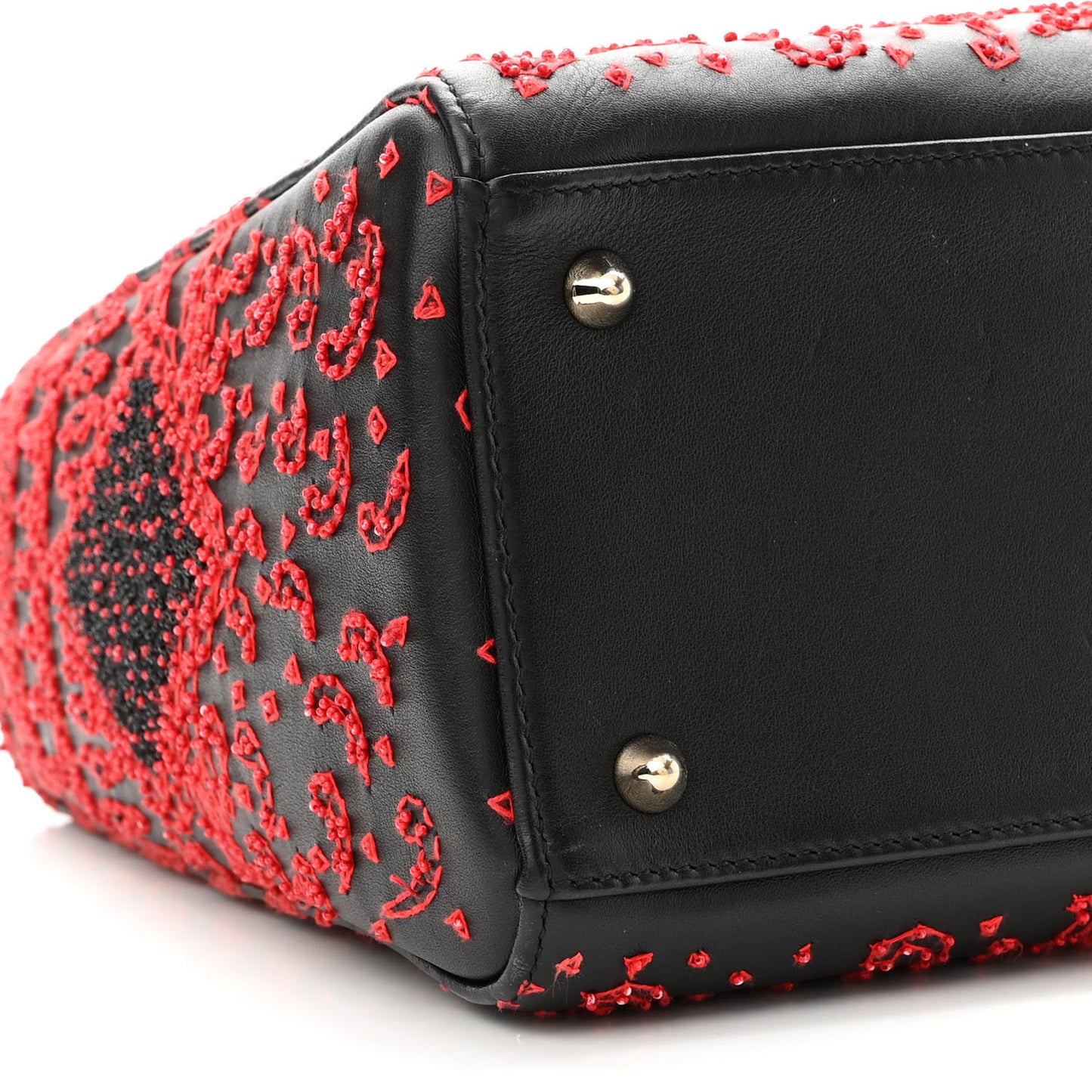 Smooth Calfskin Embroidered Heart Medium Lady Dior Black