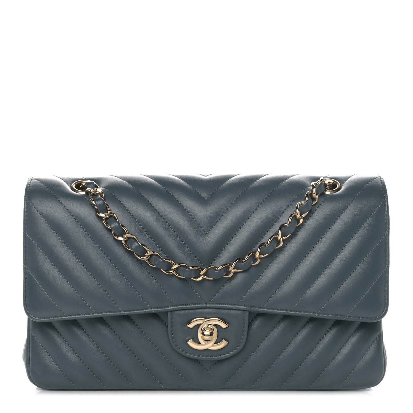 Lambskin Chevron Quilted Medium Double Flap Dark Grey