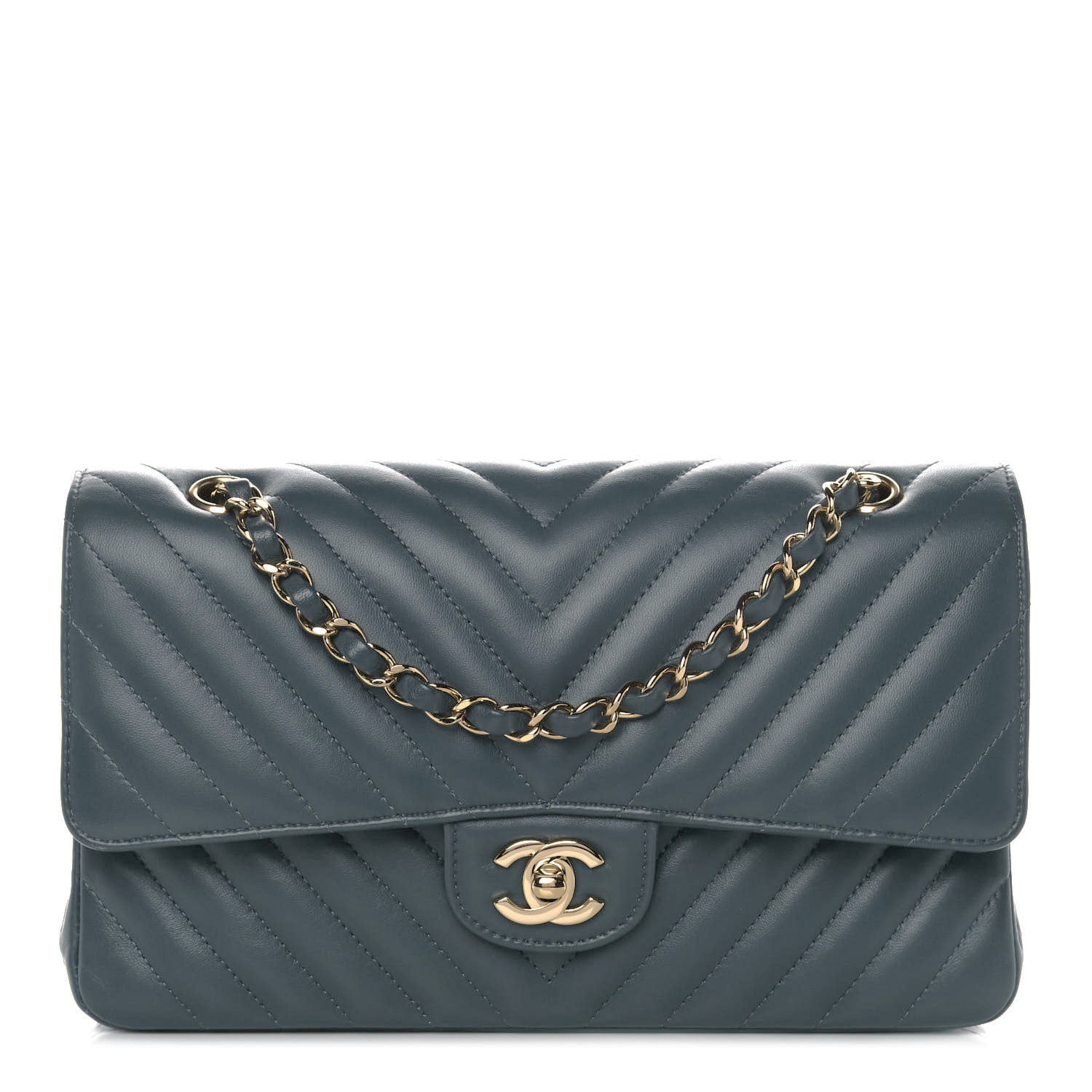 Chanel Lambskin Chevron Quilted Medium Double Flap Dark Grey 1 of 13
