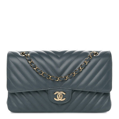 Chanel Lambskin Chevron Quilted Medium Double Flap Dark Grey 1 of 13