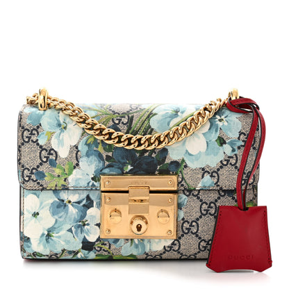 Gucci GG Supreme Monogram Blooms Small Padlock Shoulder Bag Beige Blue Navy Hibiscus Red 1 of 13