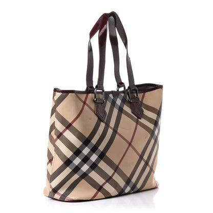 Burberry Patent Trim Nova Check Medium Shopper Tote Red 2 of 12