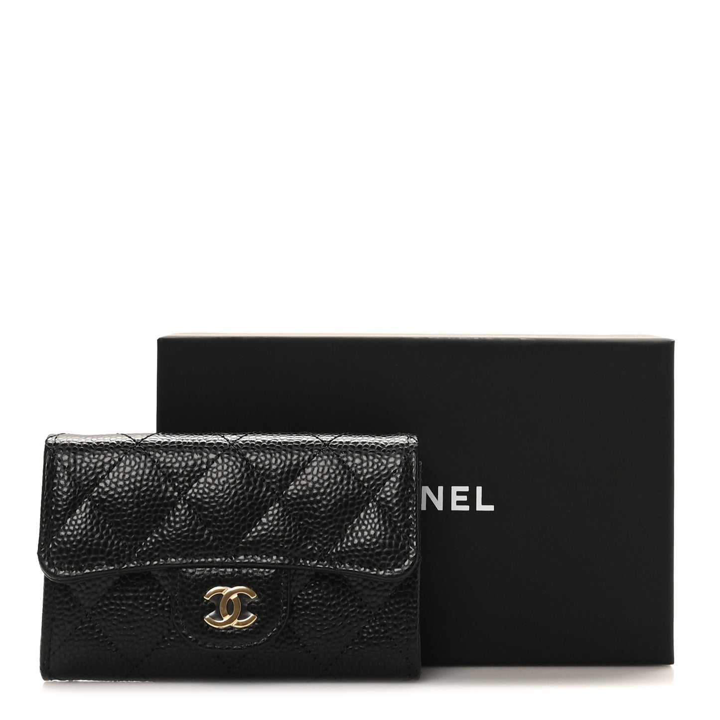 Caviar Quilted Flap Card Holder Wallet Black