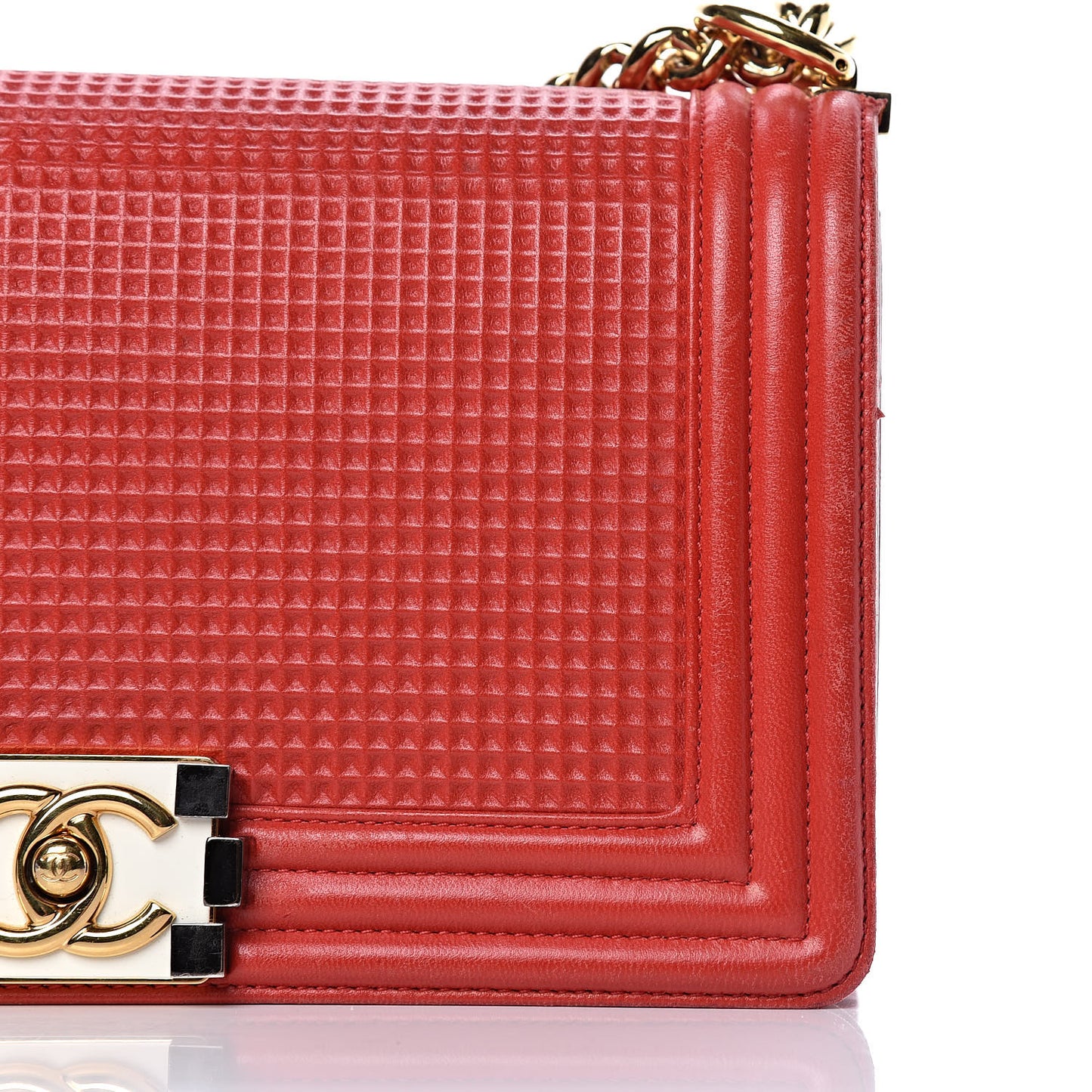 Lambskin Embossed Medium Boy Cube Flap Red