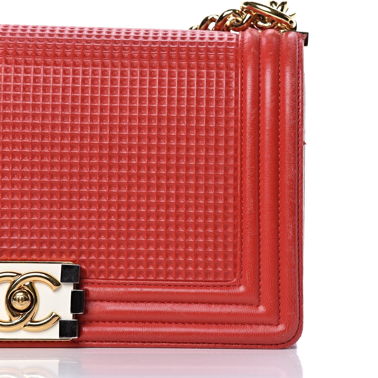 Chanel Lambskin Embossed Medium Boy Cube Flap Red 17 of 19